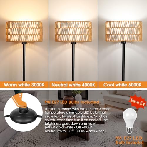 Rattan Boho Floor Lamp | 3 Color Temperature Standing Lamp