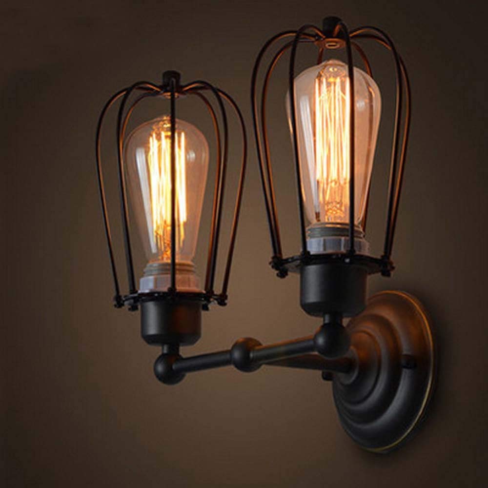 YNXing Industrial Double-Head Iron Wall Sconce – Vintage Adjustable Lamp
