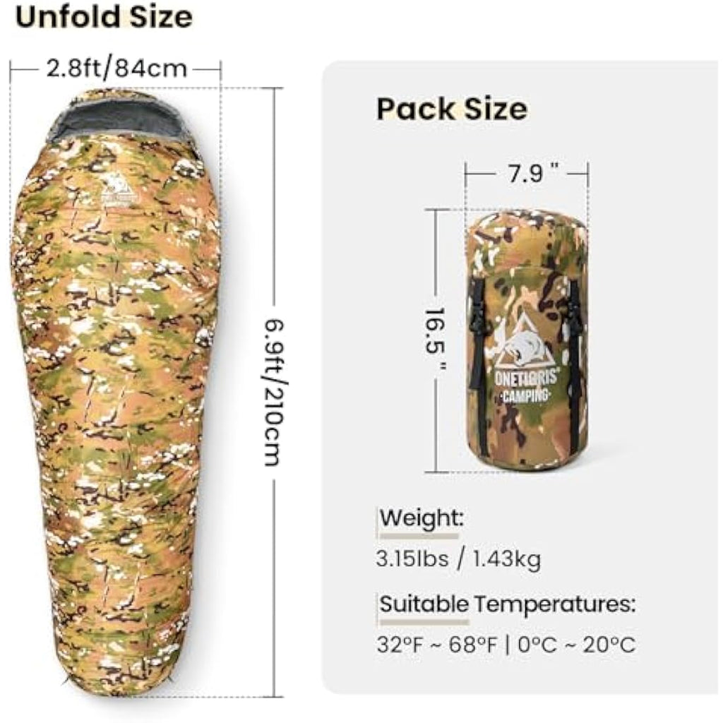 OneTigris Mummy Sleeping Bag | 32°F Cold Weather Camping Gear