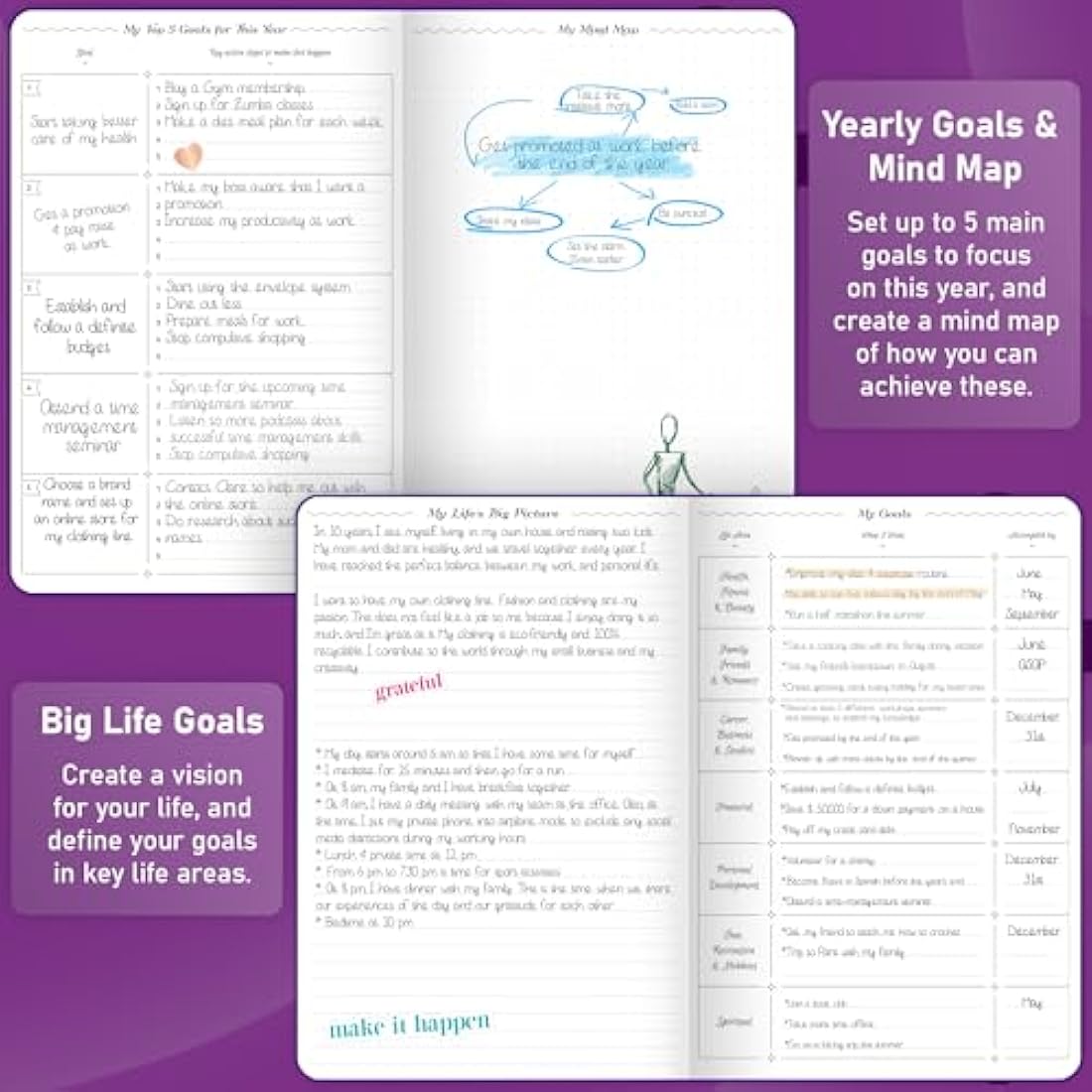 GoGirl Hourly Weekly Planner – A5 Undated Eco-Leather Agenda, Purple