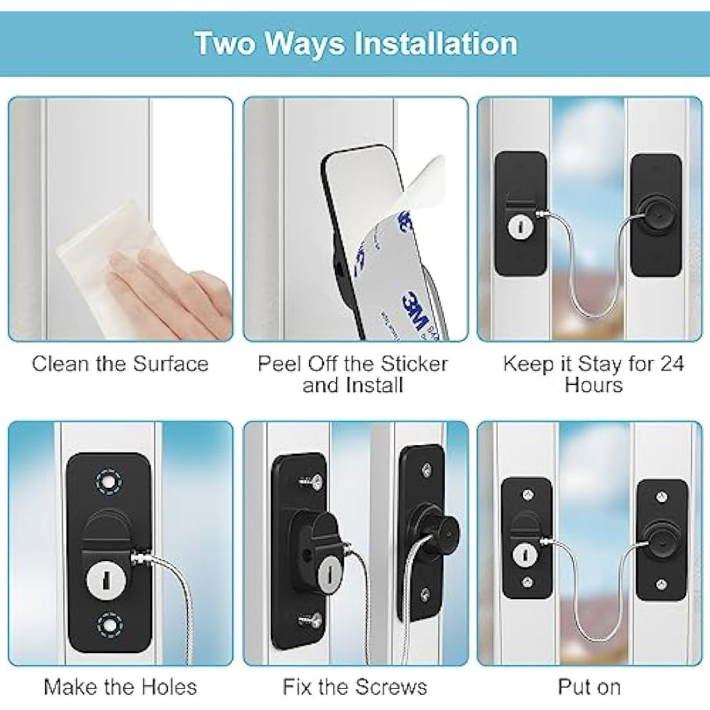 AOSITE Window Safety Lock 2-Pack – Self-Adhesive Childproof Cable Lock