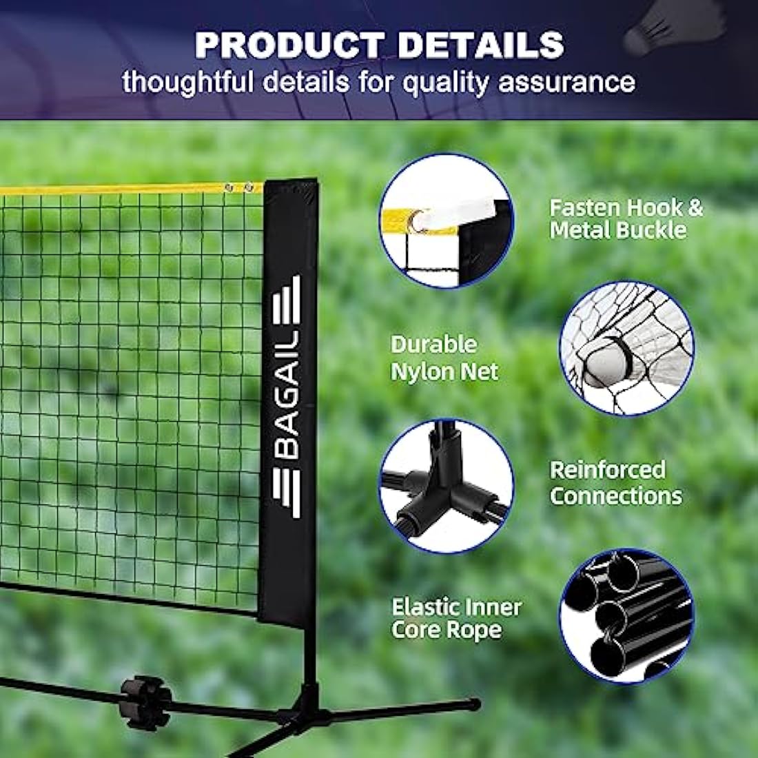 BAGAIL Portable Badminton Net – Adjustable Height Foldable Sports Net