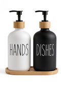 Jolof Store Glass Hand and Dish Soap Dispenser Set with Bamboo Base