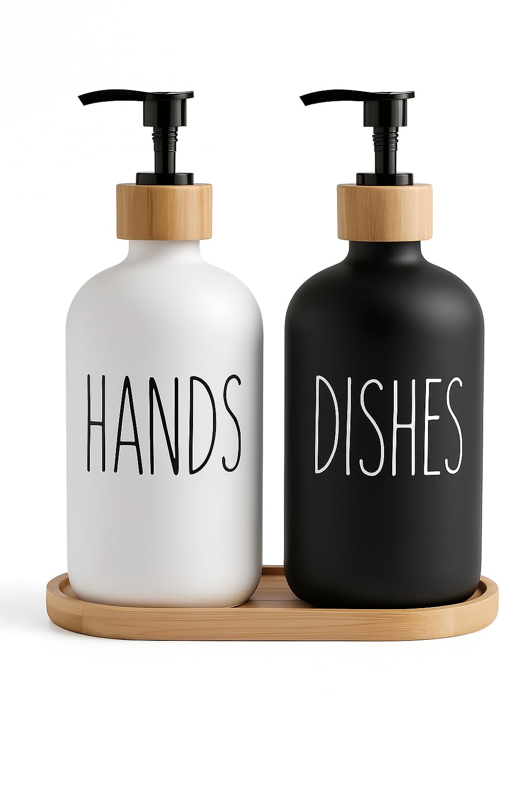 Jolof Store Glass Hand and Dish Soap Dispenser Set with Bamboo Base