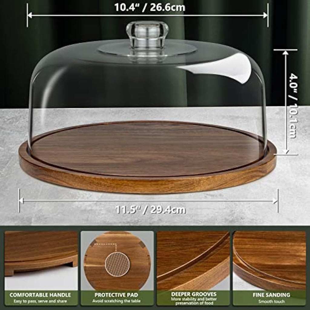 Jolof Store Acacia Wood Cake Stand with Acrylic Dome Lid – 12 Inch