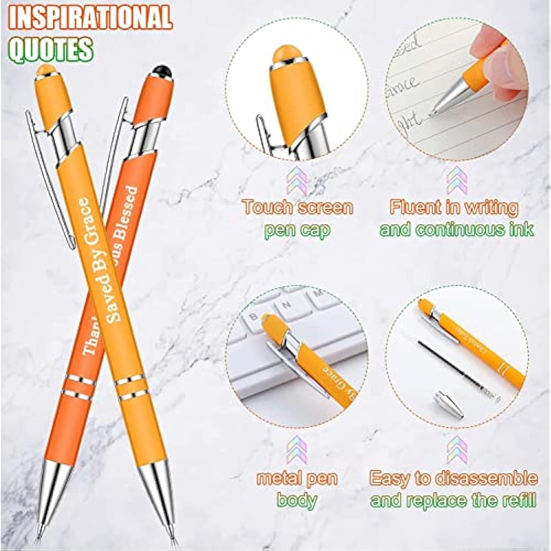 20Pcs Inspirational Ballpoint Pens with Stylus Tip – 10 Colors