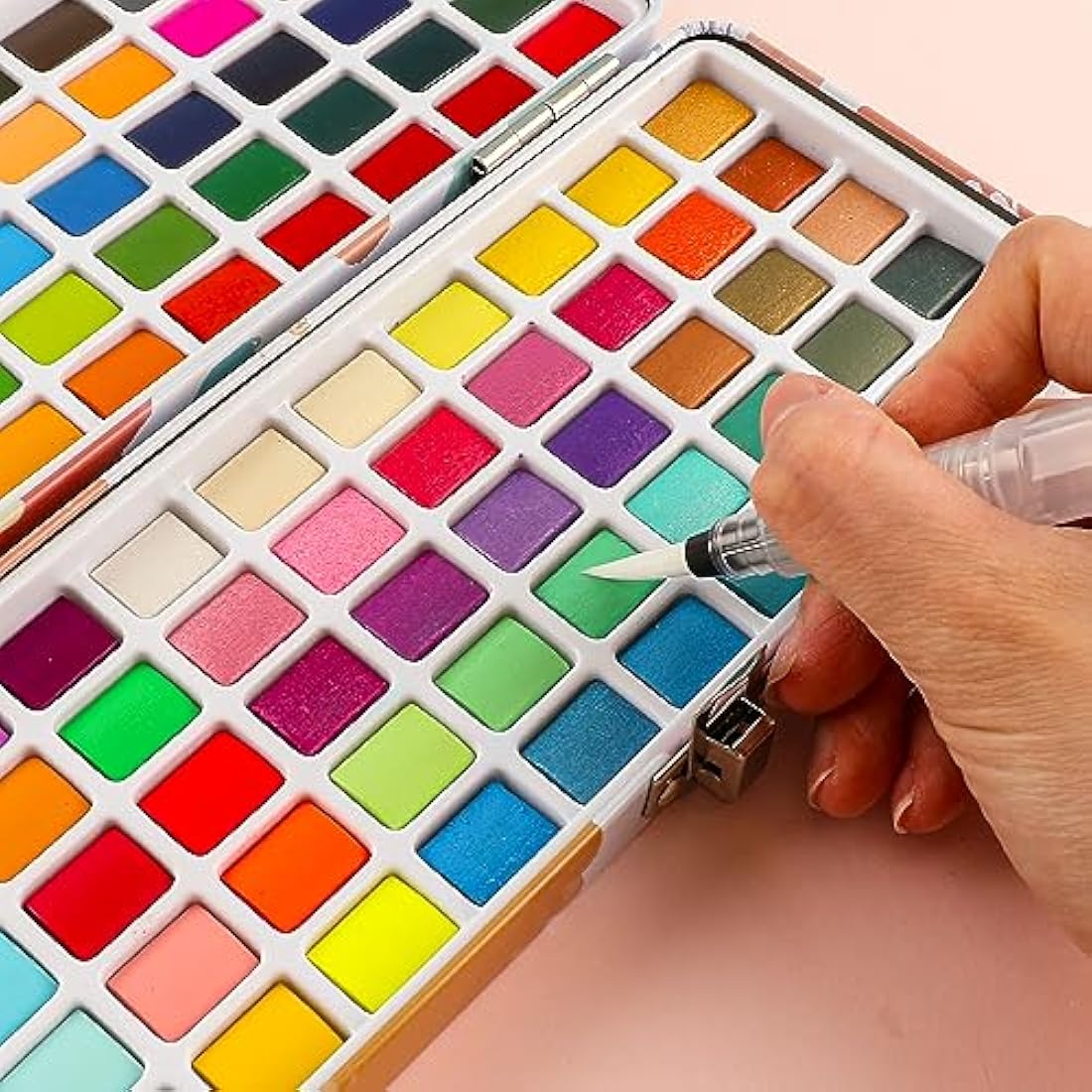 Grabie 100 Color Watercolor Paint Set | Non-Toxic Travel Kit with Brushes