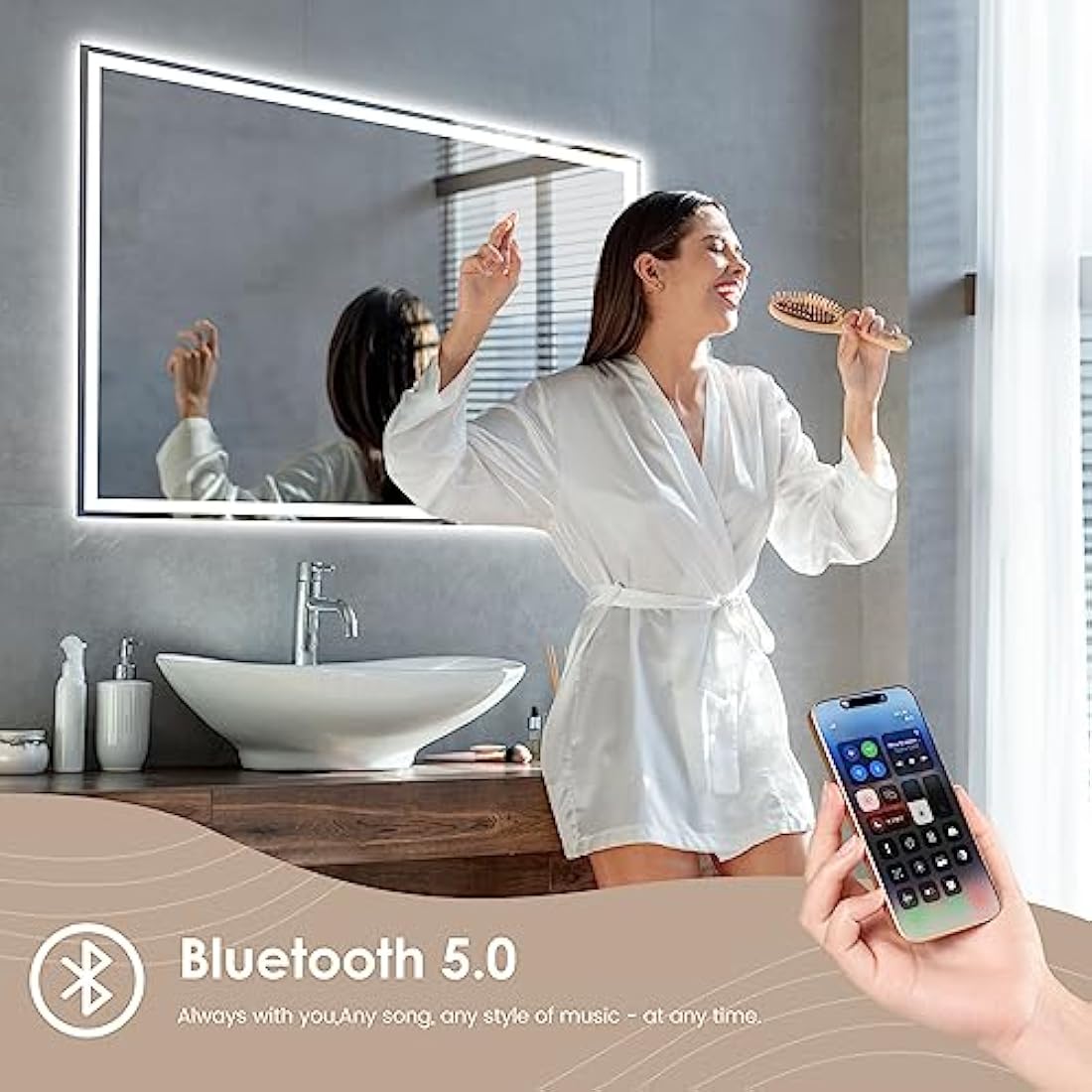 Dripex Bluetooth LED Bathroom Mirror | Anti-Fog with Shaver Socket