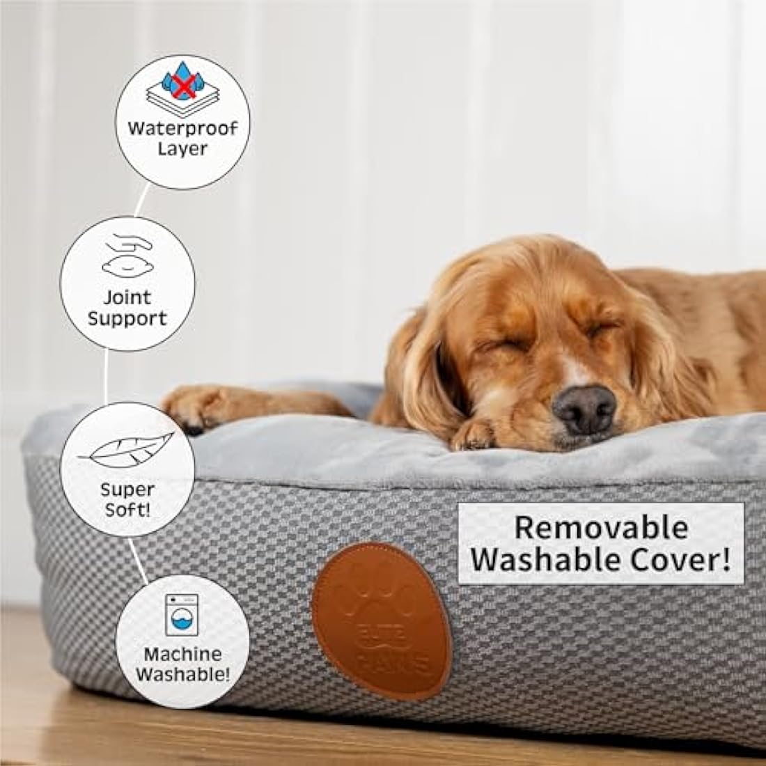 Elite Paws UK Orthopaedic Dog Bed – Bolstered Fleece Bed in Light Grey