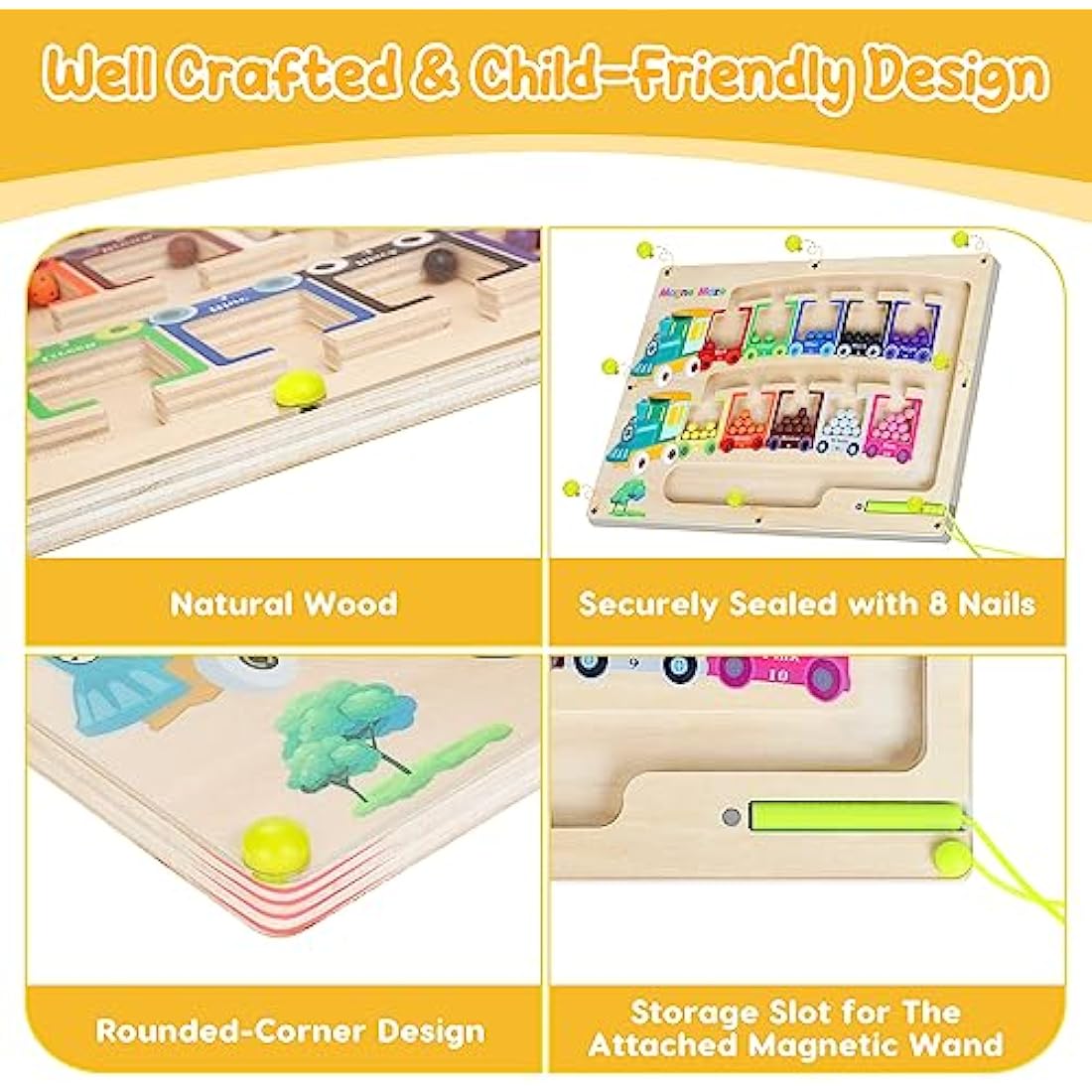Pincush Magnetic Color and Number Maze – Montessori Wooden Counting Toy
