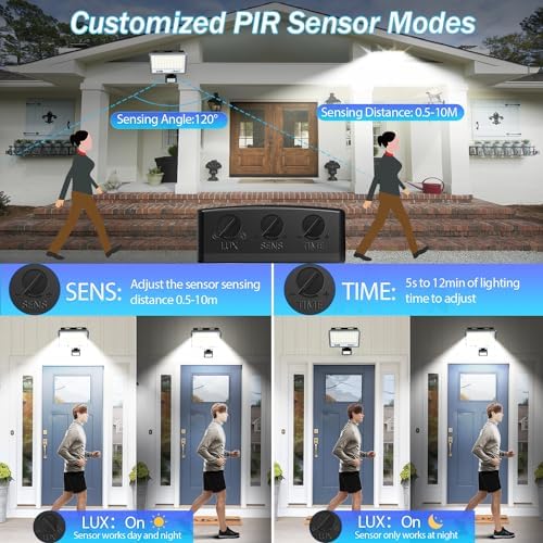 TASINUO 100W LED Security Lights Outdoor Motion Sensor, IP67 Waterproof, 2 Pack