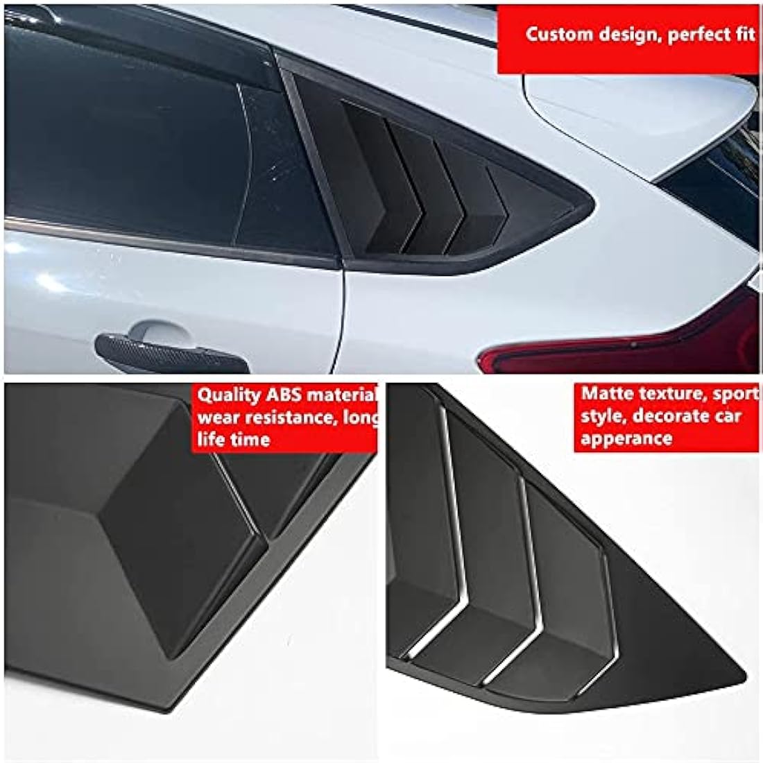 MARCHFA Rear Side Window Louvers for Ford Focus ST RS MK3 – Matte Black