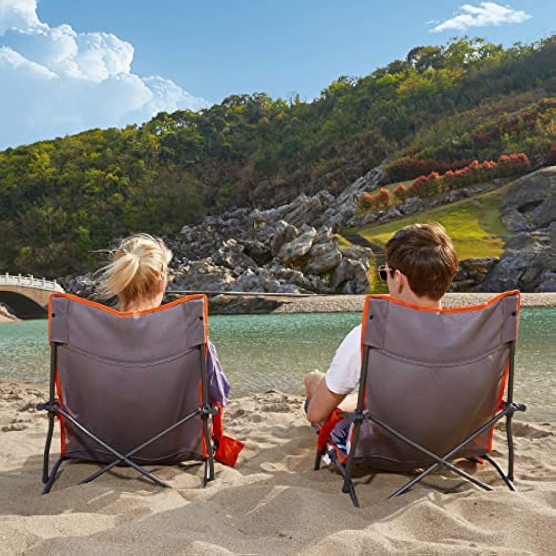 Portal Low Folding Beach Chair | Lightweight Mesh Seat with Cupholder