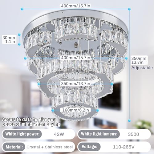 FRIXCHUR Modern Flower Crystal Chandelier | 15.7" LED Flush Mount Light