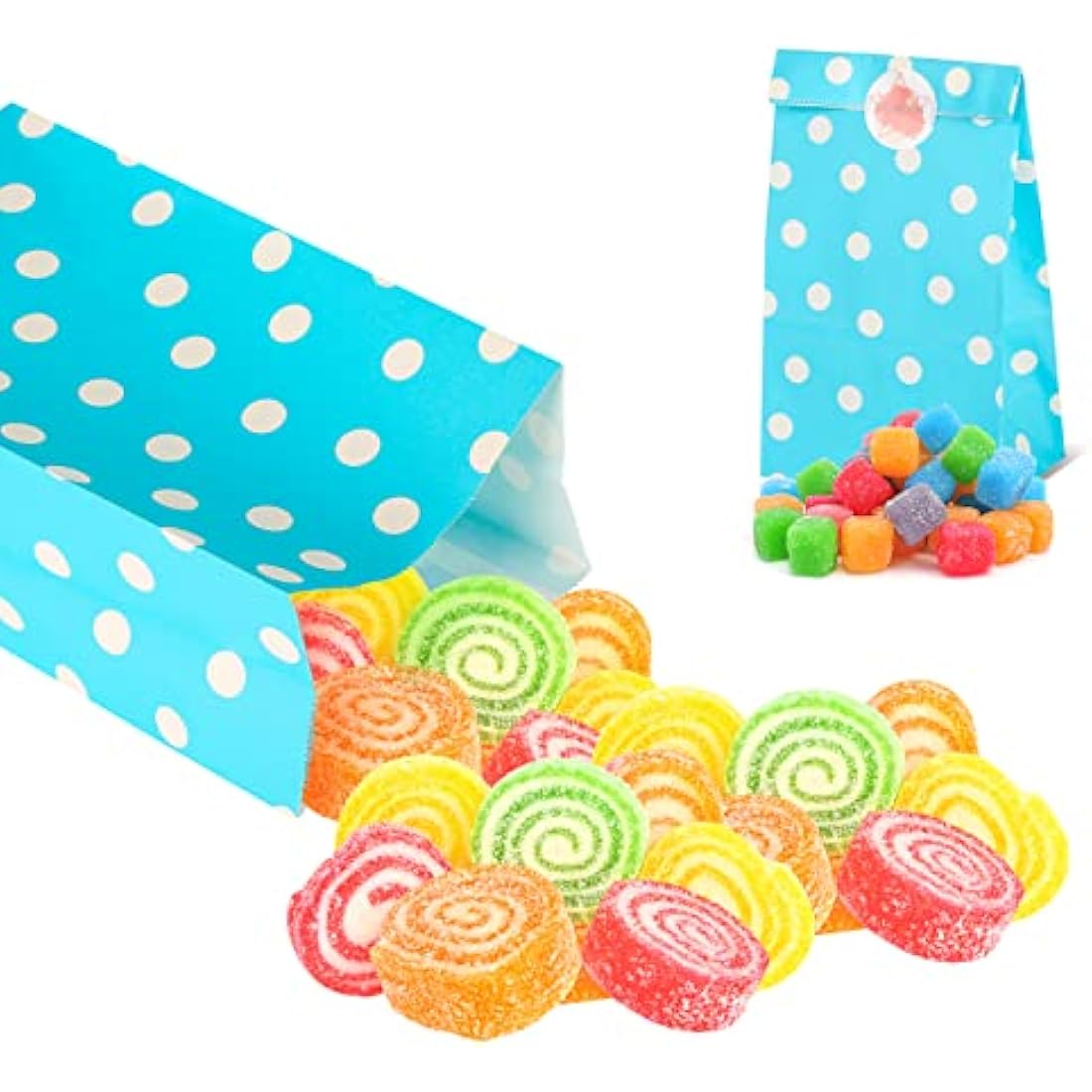 TOOELMON 50pcs Kraft Paper Party Bags with Stickers – Dots Goodie Treat Bags