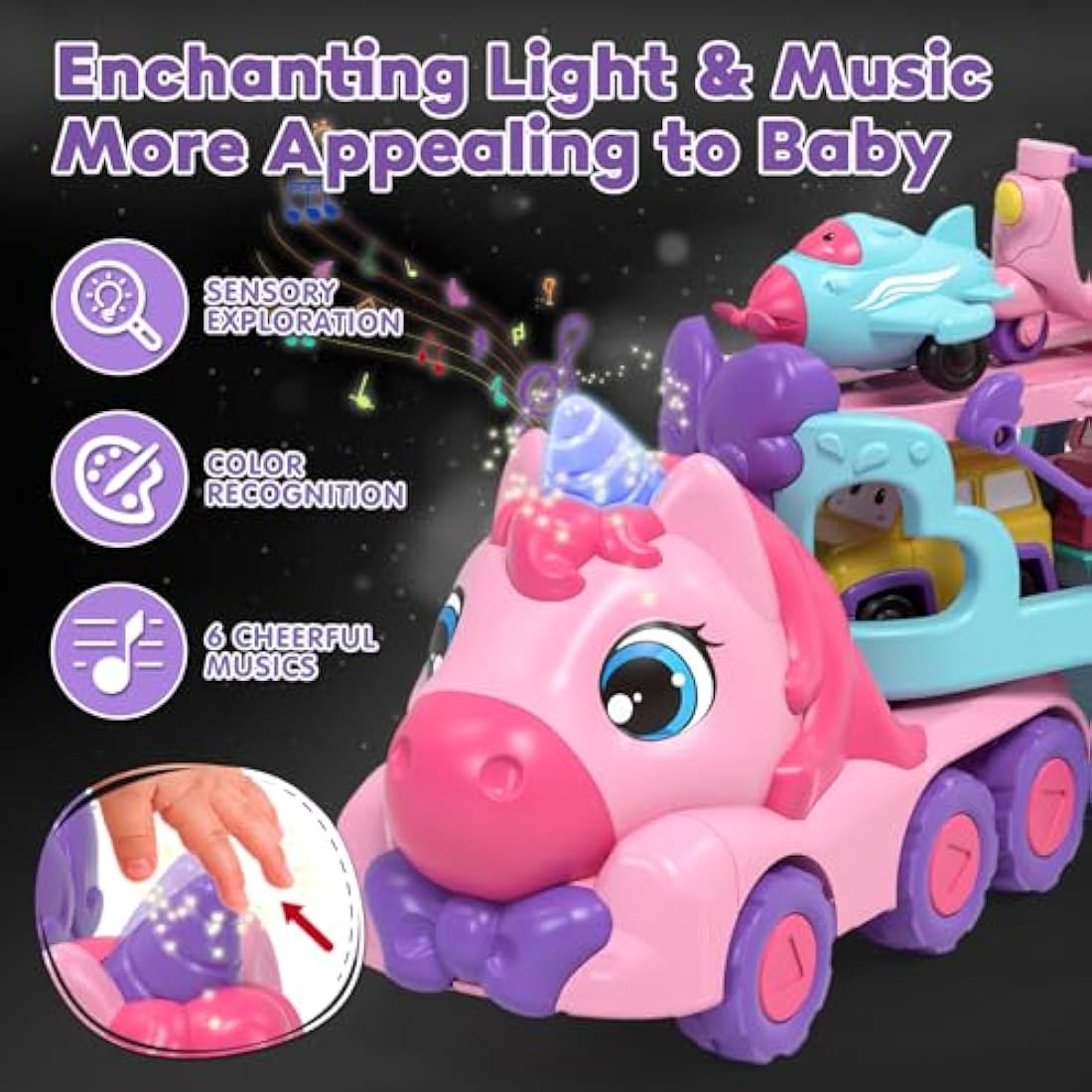 Lehoo Castle 5-in-1 Unicorn Carrier Truck Toy with Lights & Music