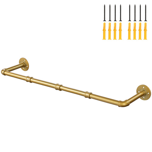 Ihomepark Industrial Pipe Gold Clothing Rack, 94 cm Wall Mounted Gold Iron Garment Clothes Bar, Heavy Duty Metal Hanging Rod for Retail Display - image 1