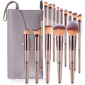 HEYMKGO 15 Pcs Professional Makeup Brush Set with Bag – Champagne Gold