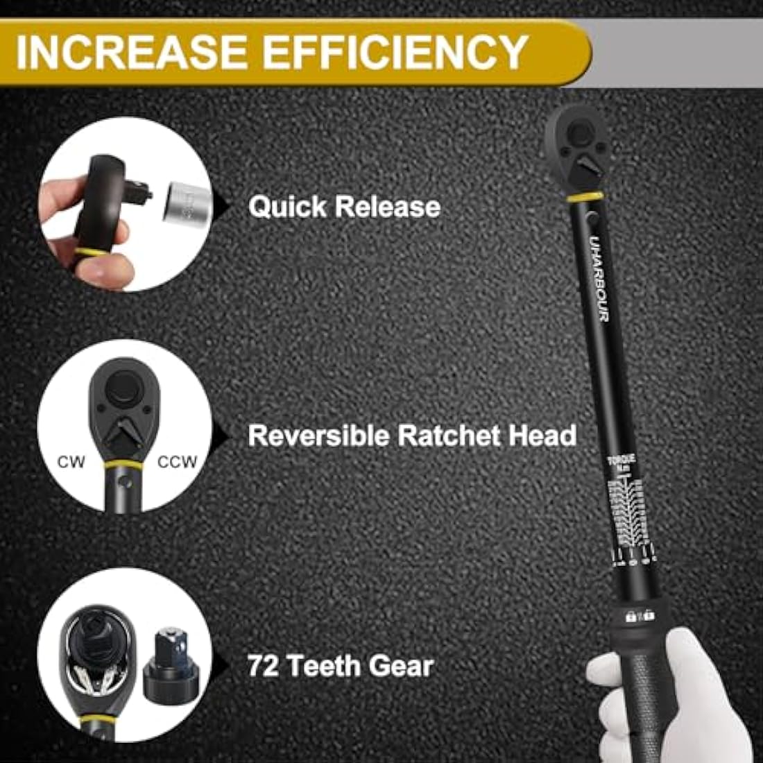 Uharbour 1/2" Drive Torque Wrench | 20-230 Nm Dual-Direction ±3% Accuracy