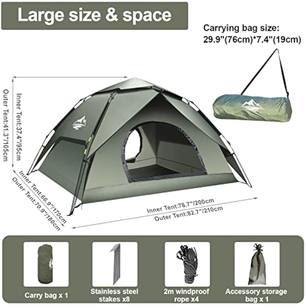 Mimajor Pop Up Camping Tent | 2-3 Person Waterproof Instant Dome Tent