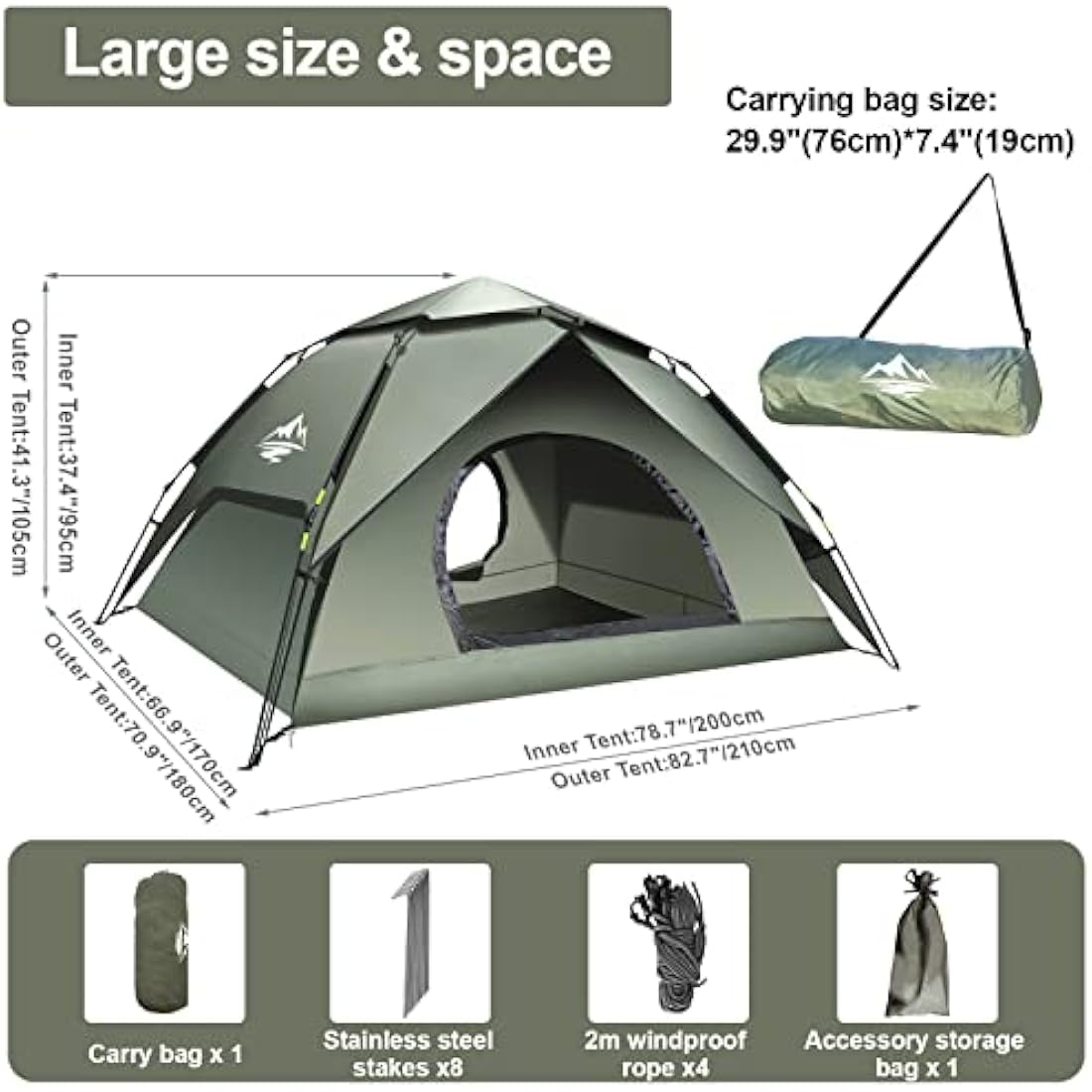 Mimajor Pop Up Camping Tent | 2-3 Person Waterproof Instant Dome Tent