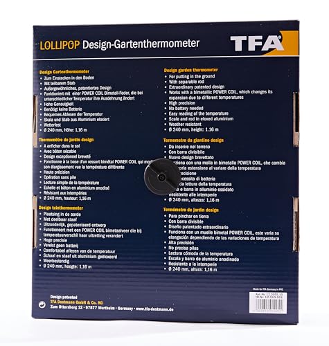 TFA Lollipop Outdoor Garden Thermometer | Aluminum Dial with Ground Spike