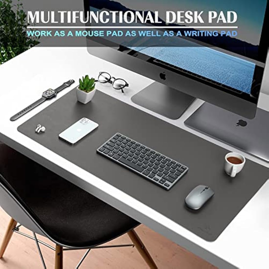 K KNODEL Leather Desk Mat - Dual Sided Waterproof Mouse Pad, Dark Gray