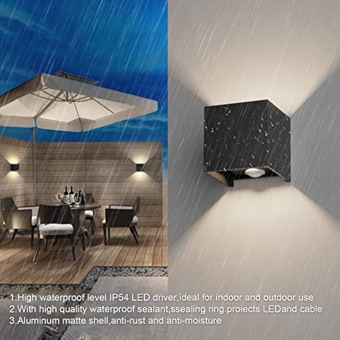 Klighten Outdoor Wall Light with Motion Sensor - IP54 Waterproof 2PCS