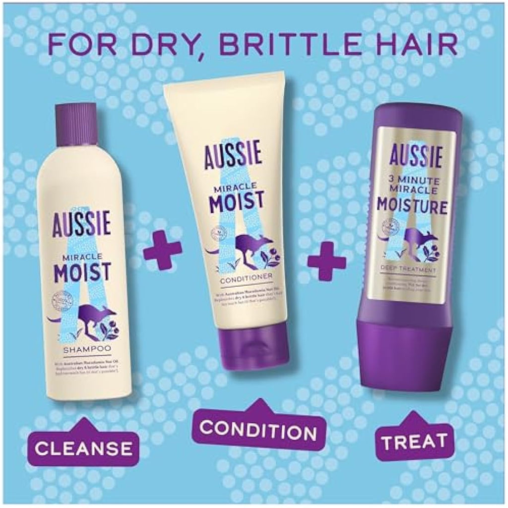 Aussie Miracle Moist Shampoo with Macadamia Nut Oil, 500ml - Pack of 6