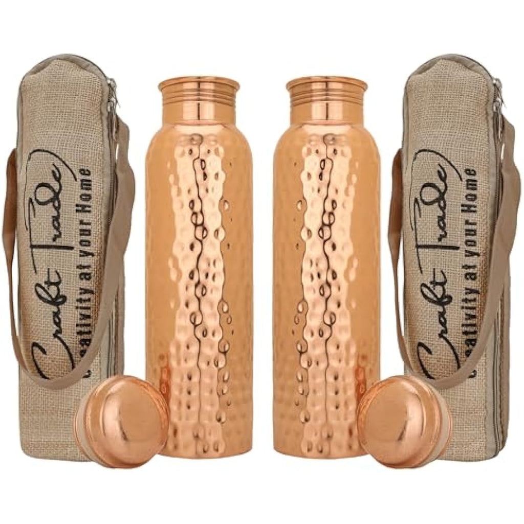 Craft Trade Pure Copper Water Bottle Set of 2 | 1 Litre Leak Proof Flask