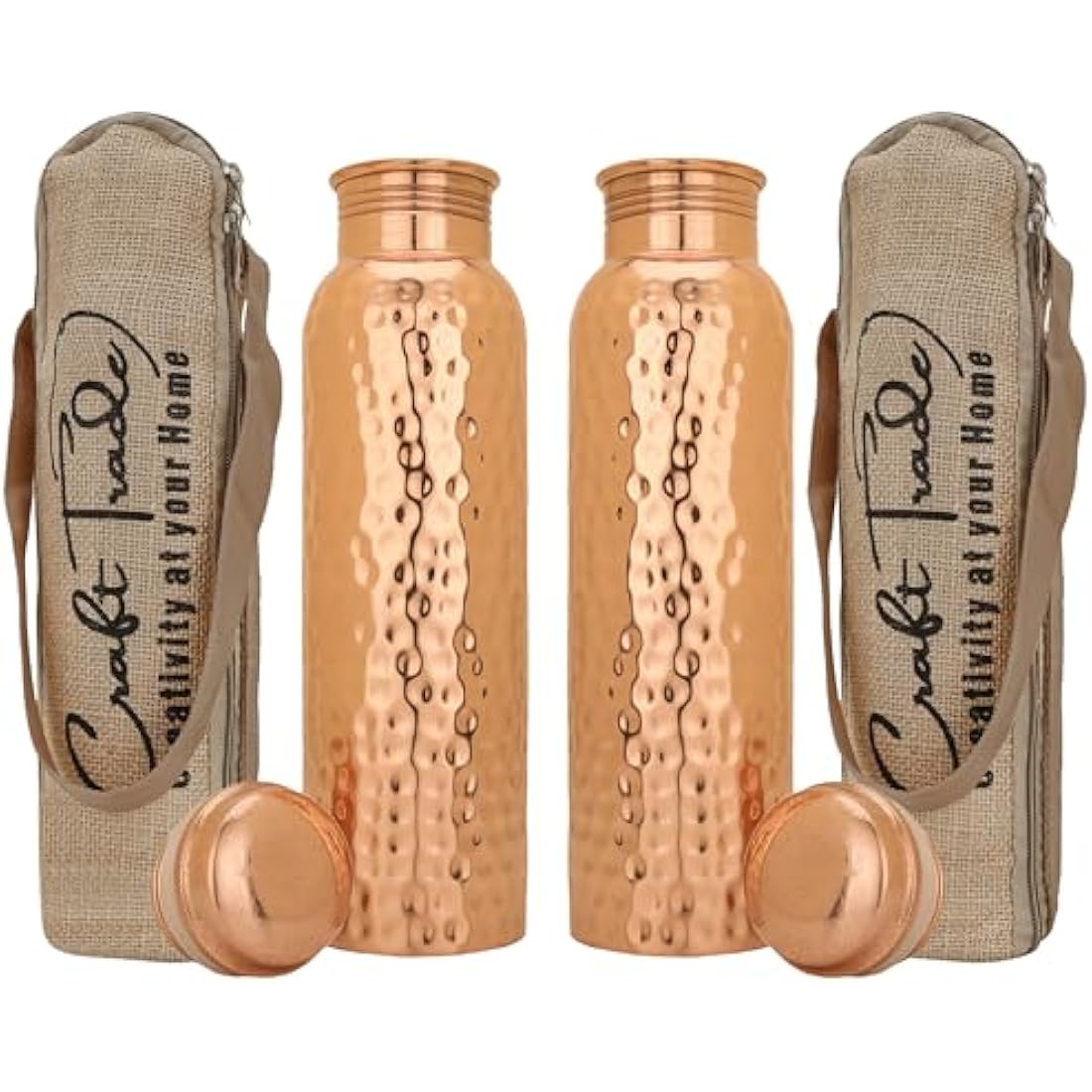Craft Trade Pure Copper Water Bottle Set of 2 | 1 Litre Leak Proof Flask
