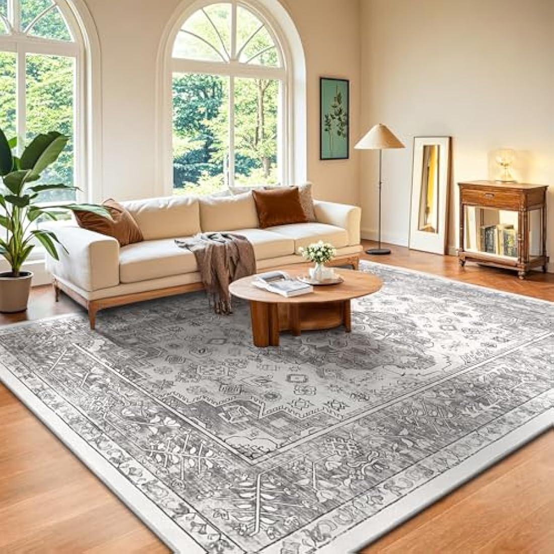 Enyhom Vintage Grey Area Rug | 180x270cm Washable Non-Slip Boho Carpet