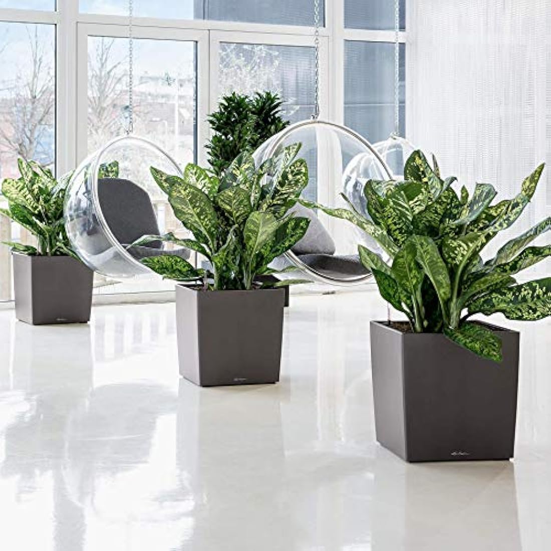 LECHUZA CUBE Premium 50 Self-Watering Planter – Silver Metallic