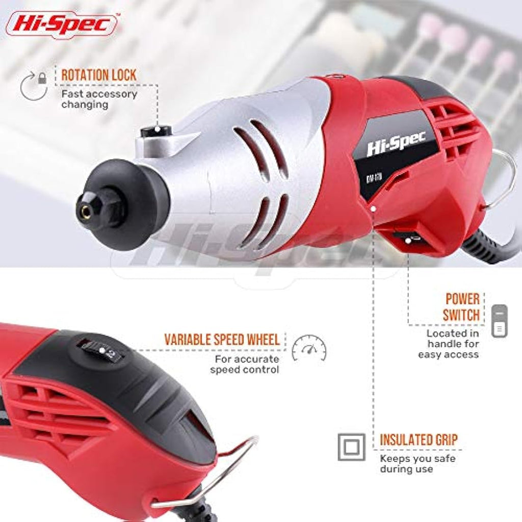 Hi-Spec 170W Rotary Tool Kit | 121 Piece Dremel Compatible Set