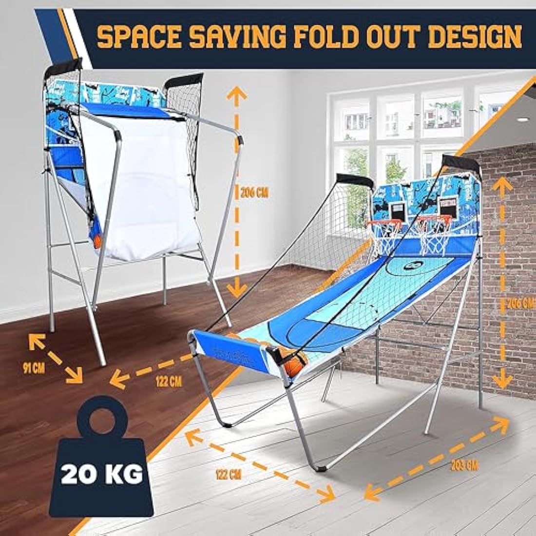 SereneLife Dual Shot Basketball Arcade Game – Foldable Indoor Hoop