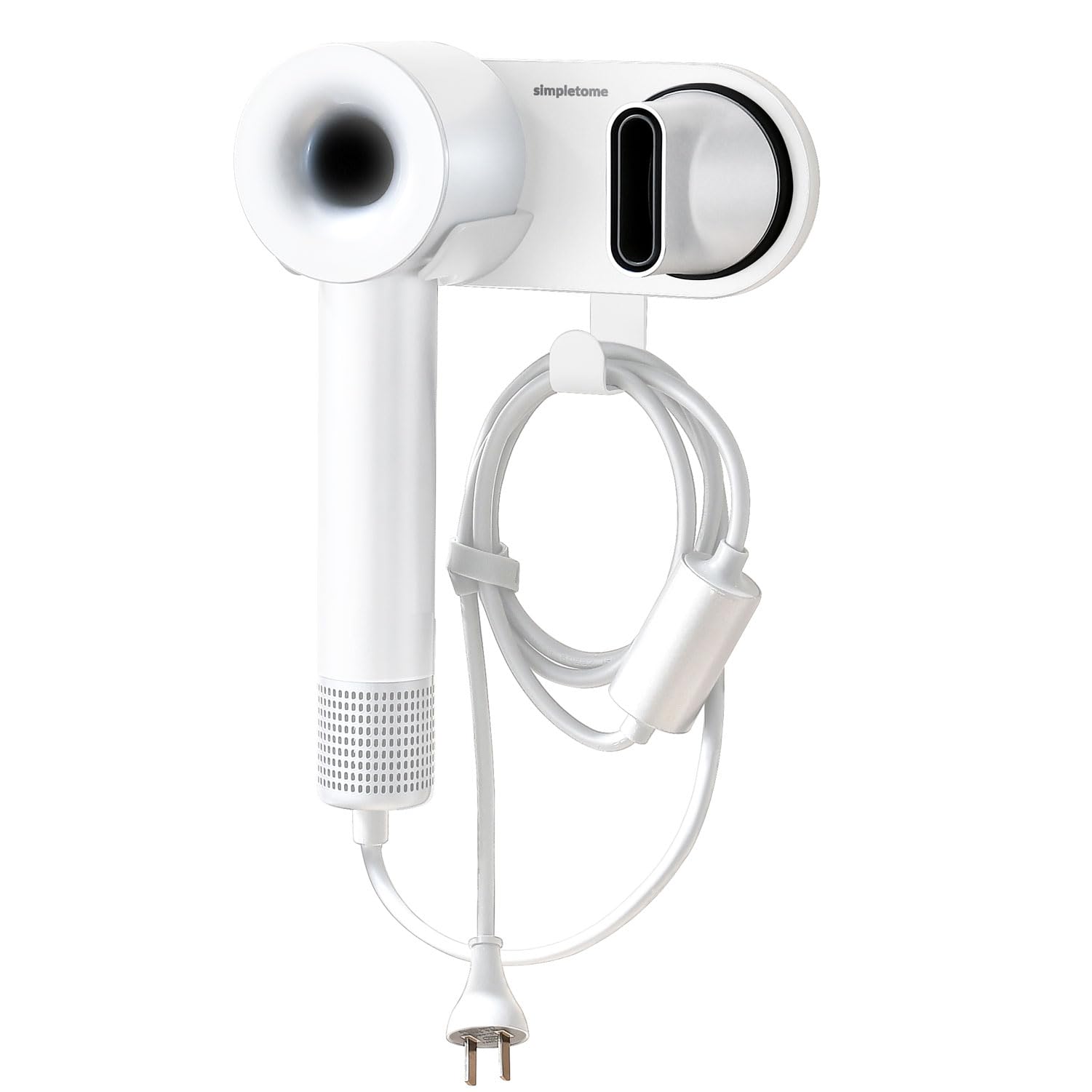 Simpletome Magnetic Hair Dryer Holder Wall Mount with Cord Organizer – White