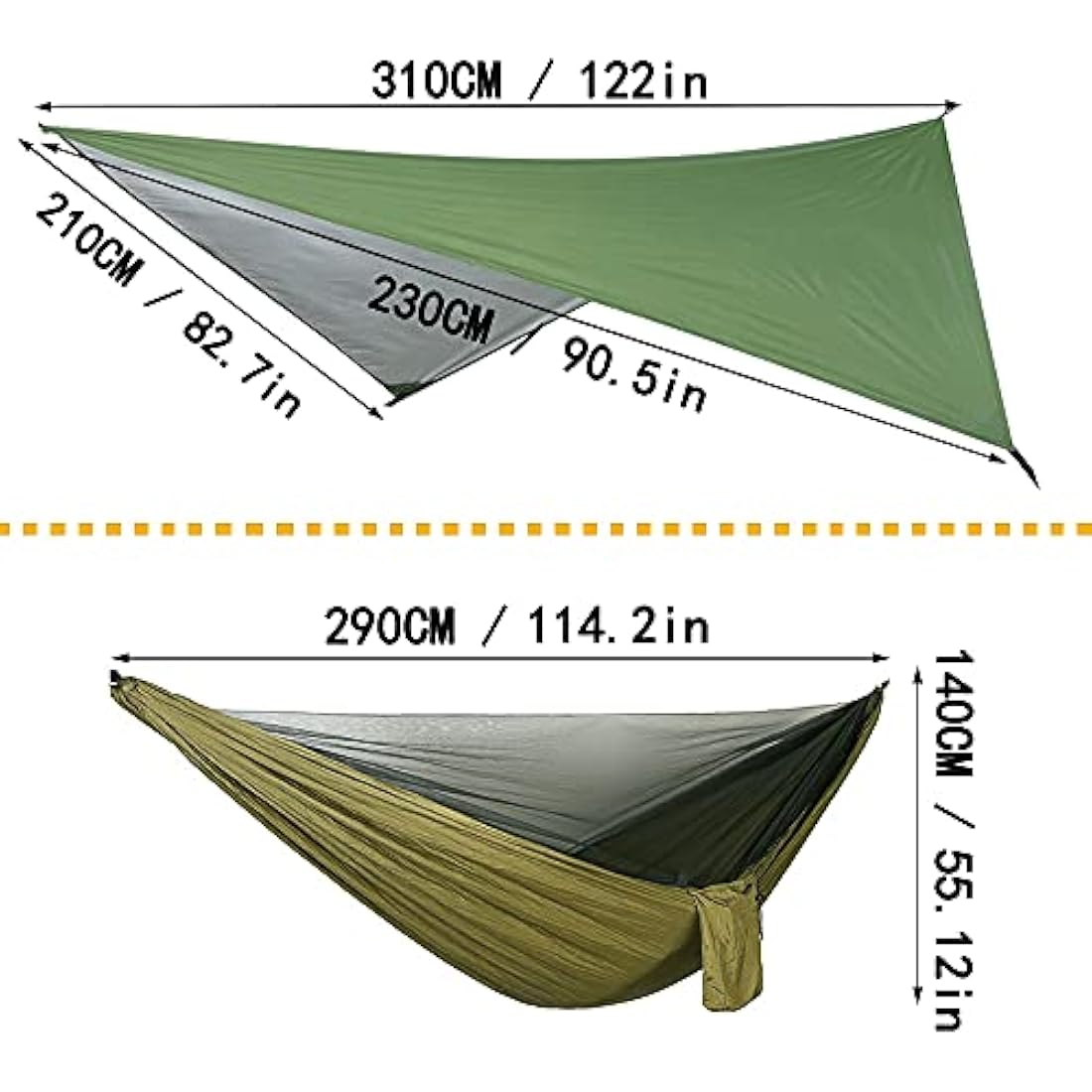 Camping Hammock Set with Mosquito Net & Rain Fly – Army Green
