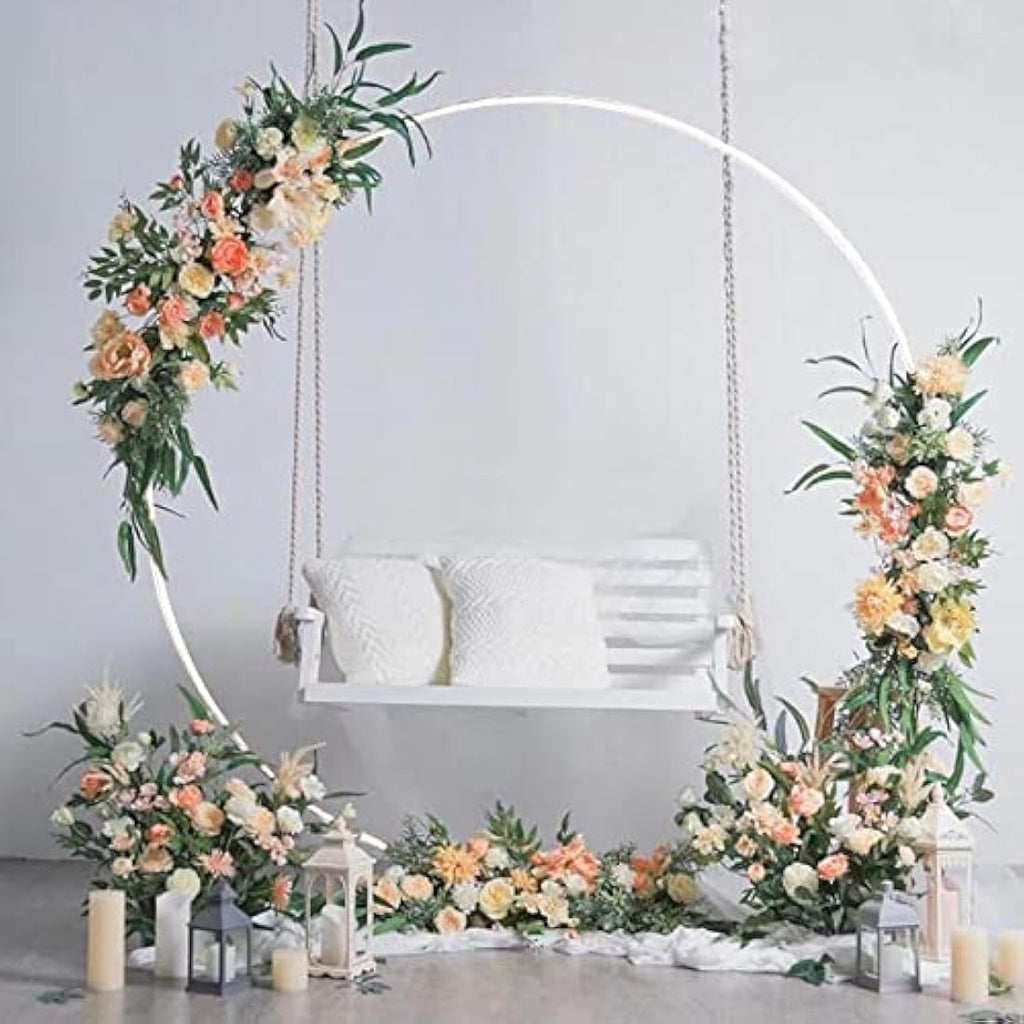Jolof Store Round Wedding Arch – 220cm White Metal Floral Backdrop Stand