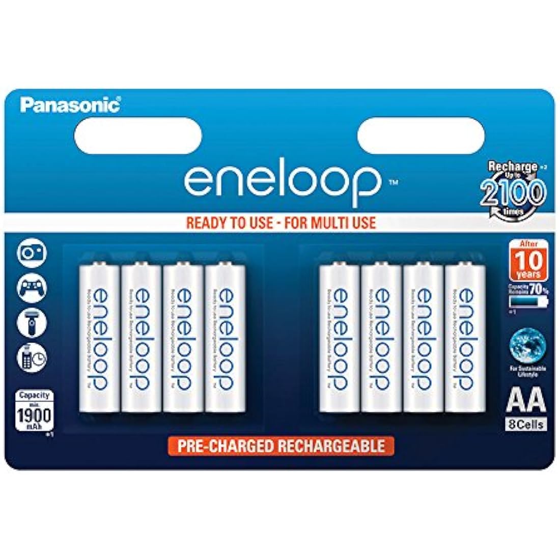 Panasonic Eneloop AA Rechargeable Batteries | 1900mAh Ni-MH 8-Pack