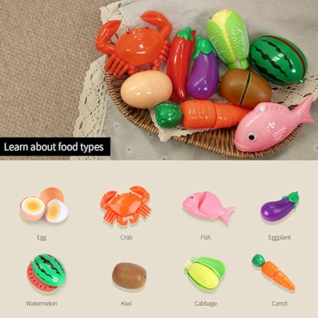 GILOBABY Kids Kitchen Pretend Play Set – Cutting Food & Cookware Toys
