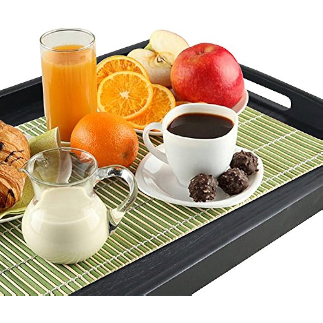 Jolof Store Large Black Ash Wood Serving Tray with Handles - Rectangle