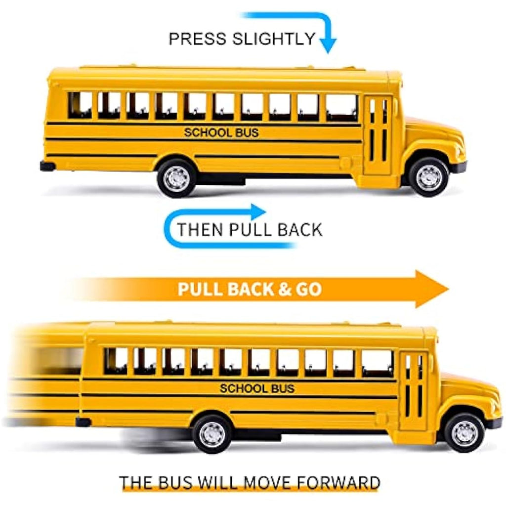 XINGANER 2-Pack Die-cast School Bus – 5.5 Inch Pull Back Alloy Toy