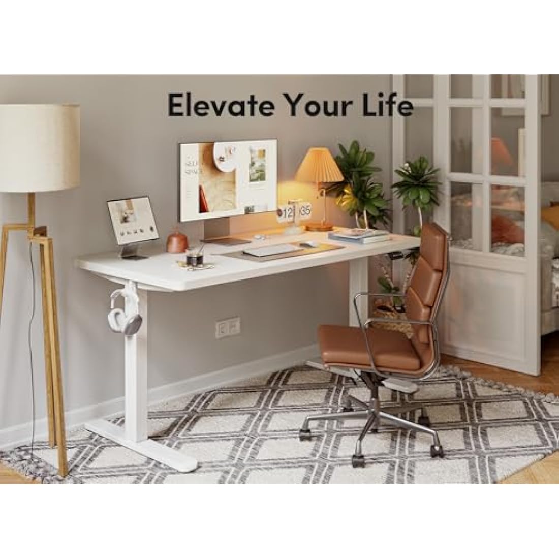 FEZIBO Electric Standing Desk – 60x140cm White Wood Grain Table