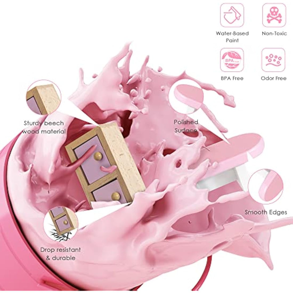Lawcephun 22-Piece Wooden Dollhouse Furniture Set, 1:12 Scale Pink Kit