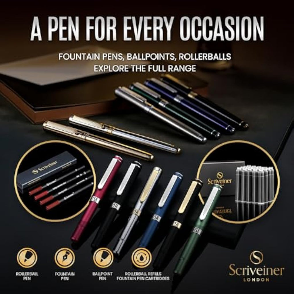 Scriveiner Red Lacquer Fountain Pen – Schmidt Medium Nib, Chrome Finish