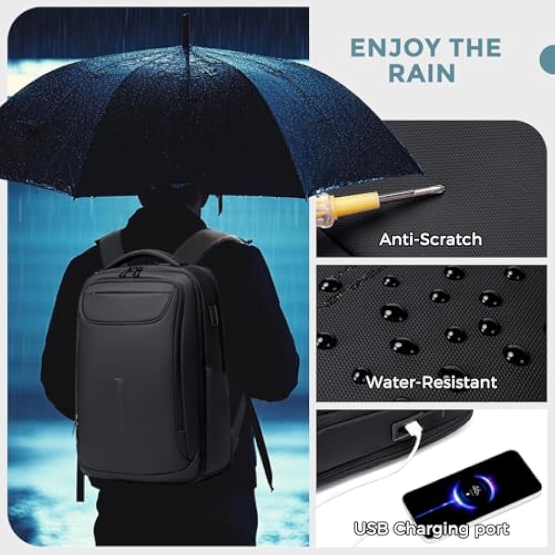 FENRUIEN 15.6" Business Laptop Backpack | 1800D Water-Resistant USB Bag