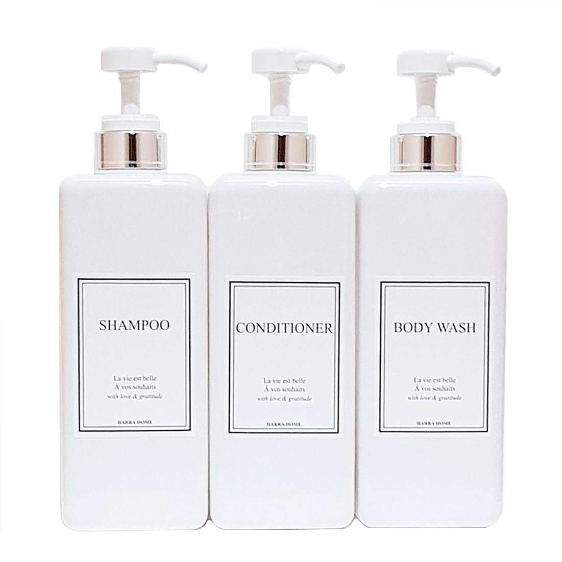 HARRA HOME Refillable Shampoo and Conditioner Bottles - 27oz Gold Pump Set
