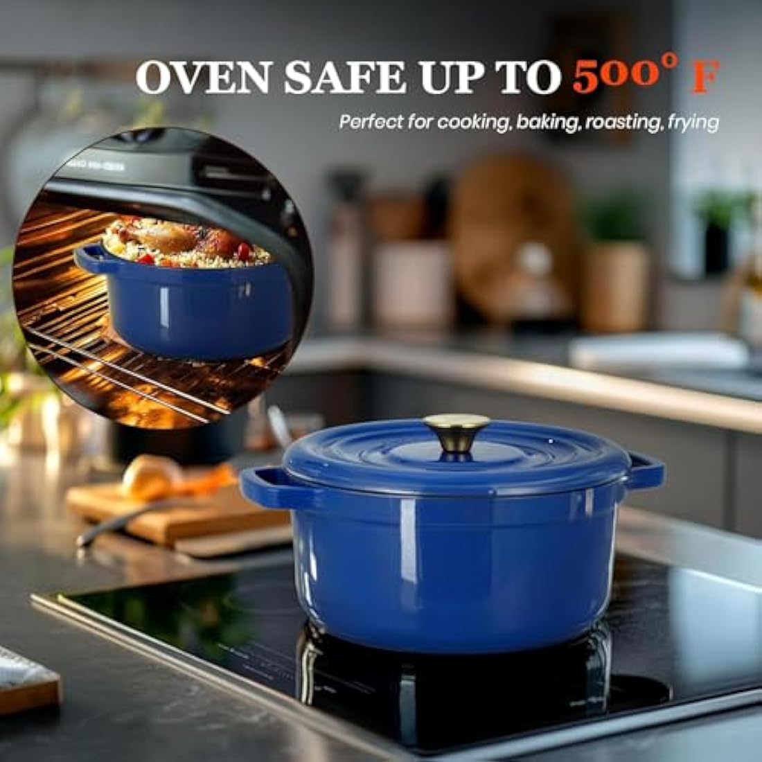 Overmont 5L Enameled Cast Iron Dutch Oven – 26cm Pot for Bread Baking