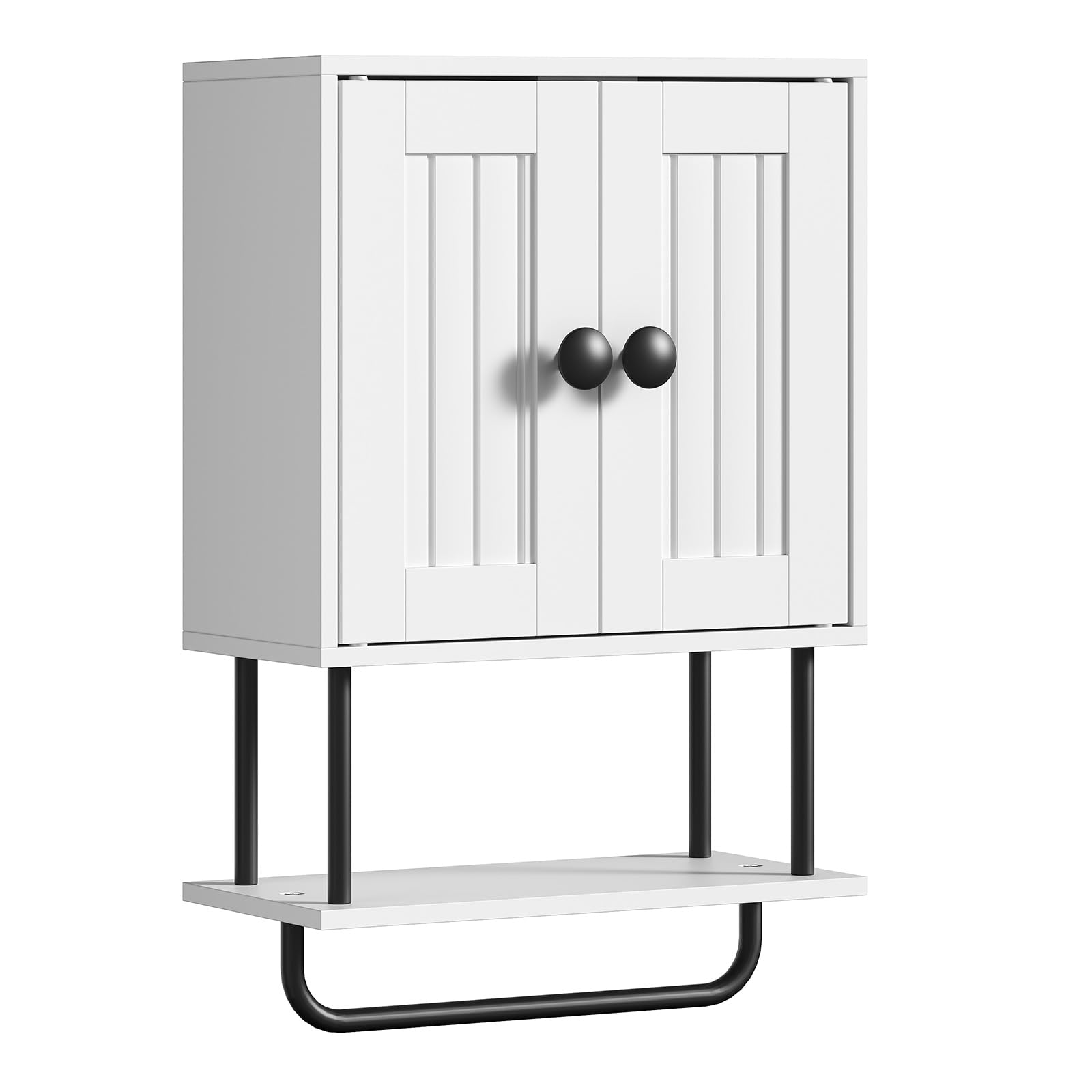HOOBRO Wall Mounted Bathroom Cabinet – Wooden Storage Cupboard with Towel Bar