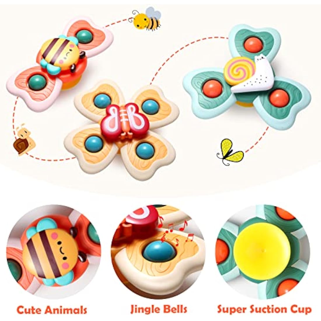 Hooku Suction Cup Spinner Toys – 3 Pcs Sensory High Chair Bath Toys